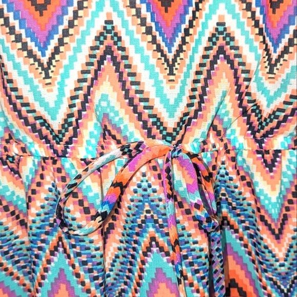 Speed Control | Chevron Print 3/4 Sleeve Midi Dress | Multi Color | 2X Plus Size - Picture 6 of 7